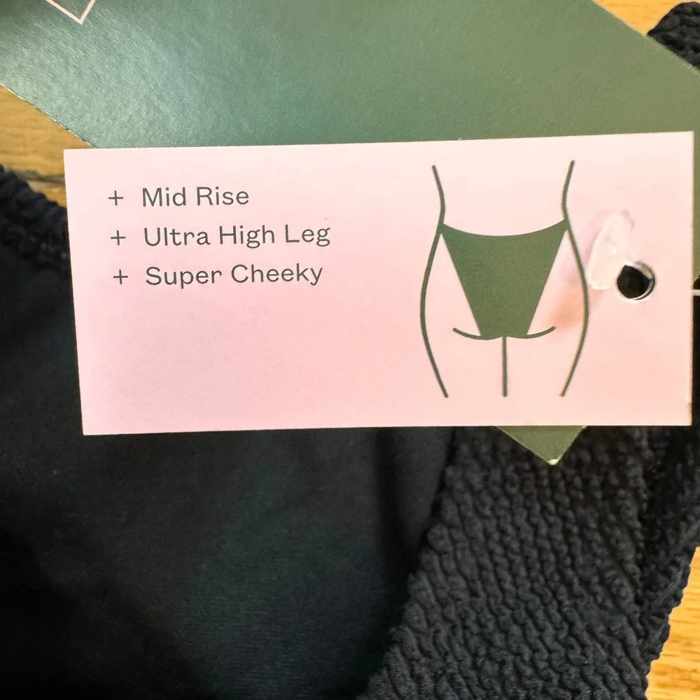 Wild Fable Black Pucker Textured Ultra High Leg Cheeky‎ Bikini Bottom Small NWT